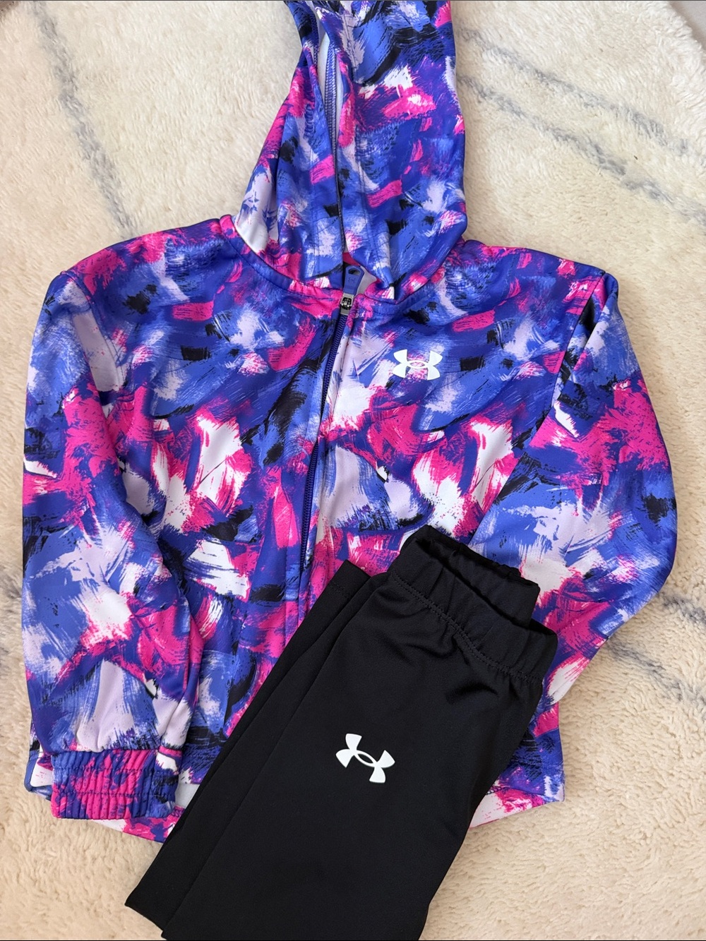 Under Armour Girls Purple, Pink, White & Black Abstract Hoodie Set
